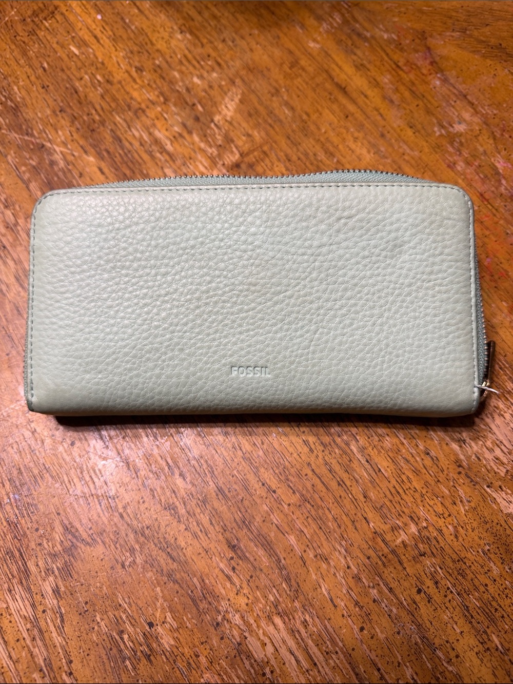 Fossil Pebbled Zip-Around Wallet in Light Sage
